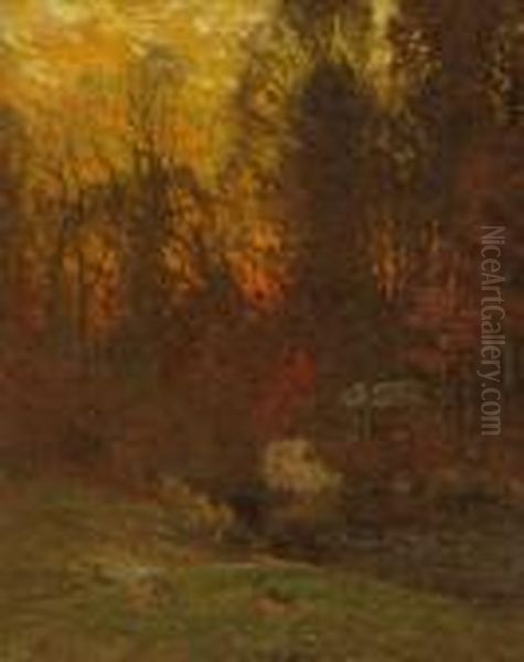 Autumn Sunset Oil Painting by John Joseph Enneking