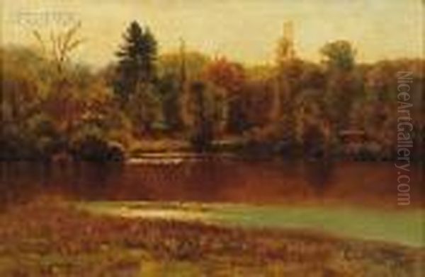 Autumn Lakeshore Oil Painting by John Joseph Enneking