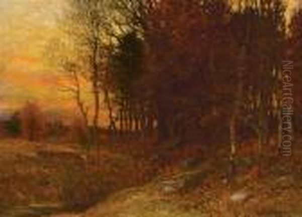 Autumn Sunset Oil Painting by John Joseph Enneking