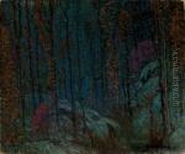 Dark Mood In The Woods Oil Painting by John Joseph Enneking