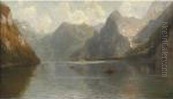 View Of A Swiss Lake Oil Painting by John Joseph Enneking