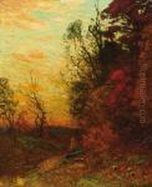 ''autumn Scene At Sunset'' Oil Painting by John Joseph Enneking