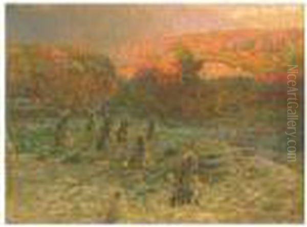 Autumn Landscape With Haystacks In A Pumpkin Field Oil Painting by John Joseph Enneking