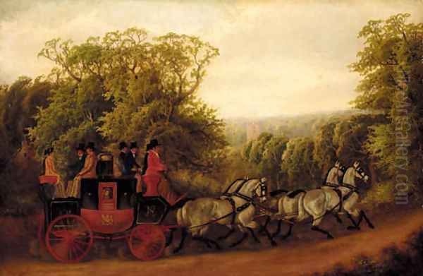 The Birmingham to Warwick Royal Mail coach Oil Painting by E. F. Lambert