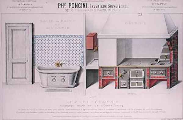 Kitchen and bathroom designs Oil Painting by E. Le Baron