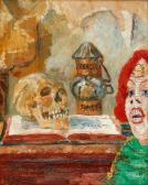 Livre, Masque Et Crane Oil Painting by James Ensor