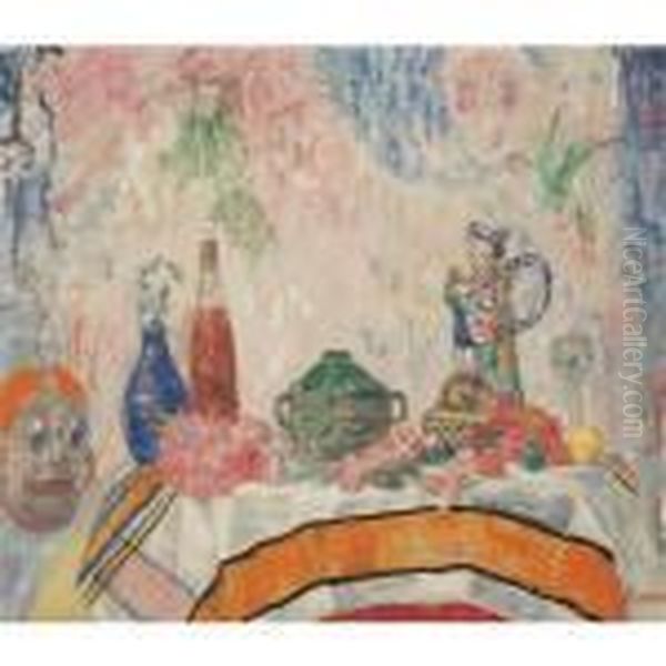 Fleurs Fraiches Et Figures Gaies Oil Painting by James Ensor