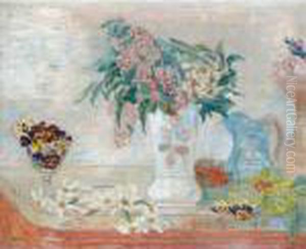 Jonquilles, Lilas Et Violettes Oil Painting by James Ensor