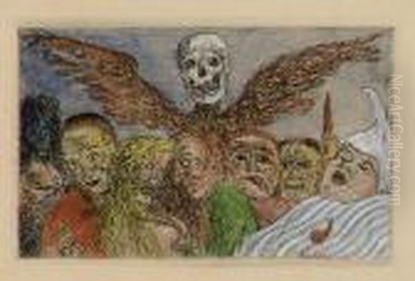 Les Peches Capitaux Domines Par La Mort, From Les Peches Capitaux(e. 131) Oil Painting by James Ensor