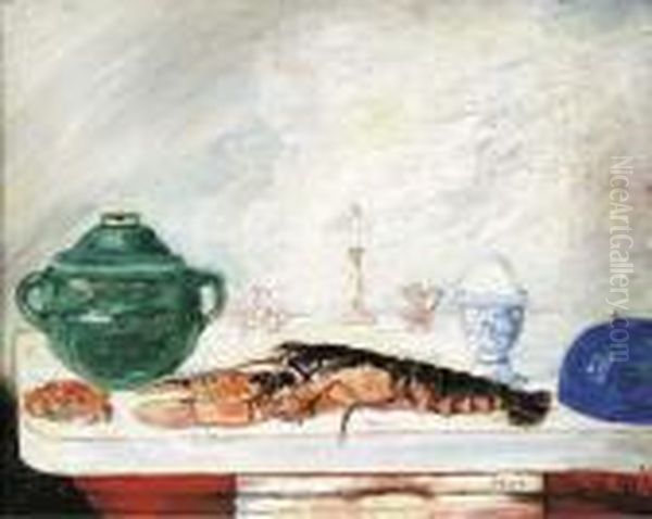 Crustaces (nature Morte A L'oeuf, Au Homard Et Au Crabe) Oil Painting by James Ensor