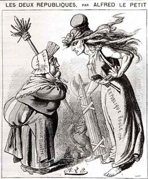 Cartoon depicting the Social French Republic against the Conservative French Republic from Le Grelot Oil Painting by Alfred Le Petit