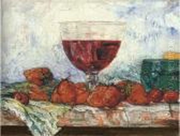 Verre De Vin Rouge, Fraises Et Cerises Oil Painting by James Ensor