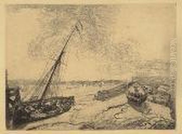 Barques Echouees Oil Painting by James Ensor