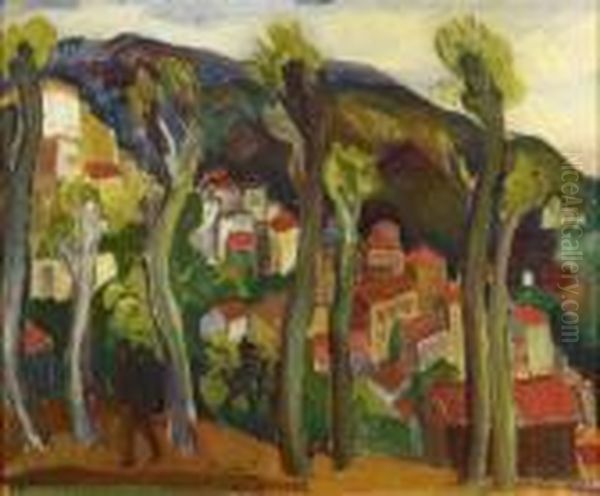 Village Oil Painting by Henri Epstein