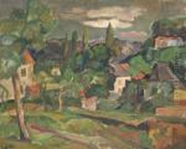 Village Avec Arbres Oil Painting by Henri Epstein