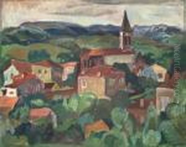 Village Avec Eglise Oil Painting by Henri Epstein