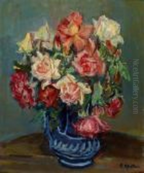 Bouquet De Roses Oil Painting by Henri Epstein