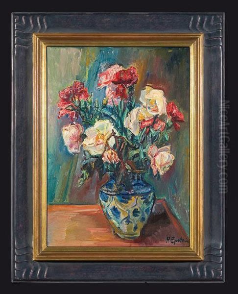 Roses In A Vase Oil Painting by Henri Epstein