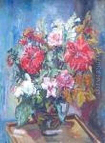 Vase De Fleurs Sur Un Entablement Oil Painting by Henri Epstein