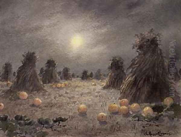 Autumn Harvest by Moonlight Oil Painting by Charles Russell Loomis