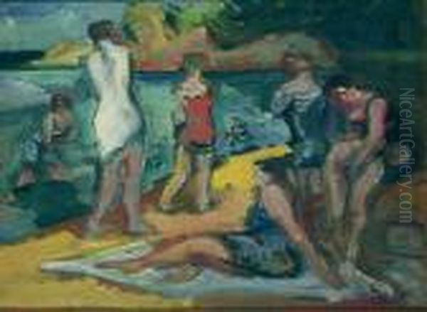 Figures On The Beach Oil Painting by Henri Epstein