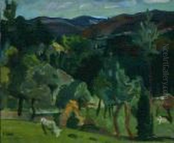 Rural Scene Oil Painting by Henri Epstein