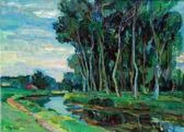 Grands Arbres Au Bord D'une Riviere Oil Painting by Henri Epstein