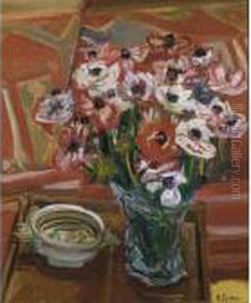 Vase D'anemones Oil Painting by Henri Epstein