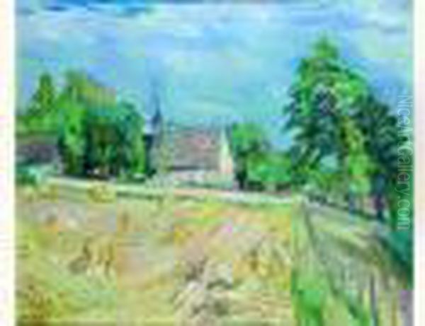 Champ De Ble Devant L'eglise En Ete Oil Painting by Henri Epstein