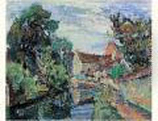 Maisons Au Bord D'un Canal Oil Painting by Henri Epstein