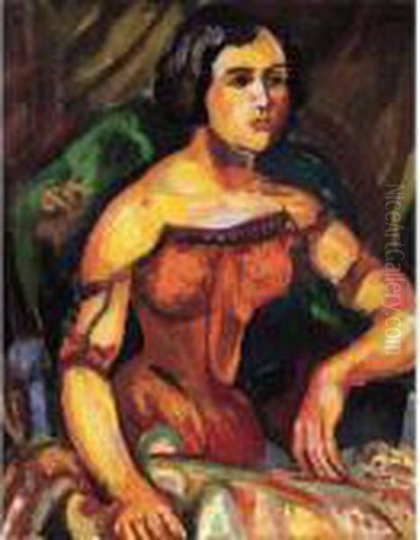 Femme En Rouge Oil Painting by Henri Epstein