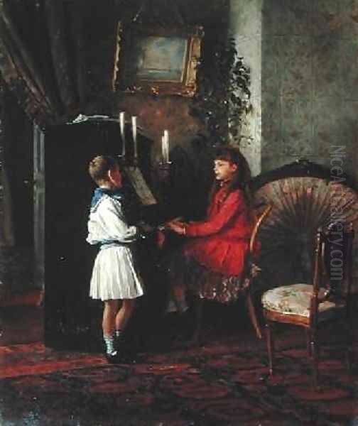 Children at the Piano Oil Painting by Kirill Vikentevich Lemokh