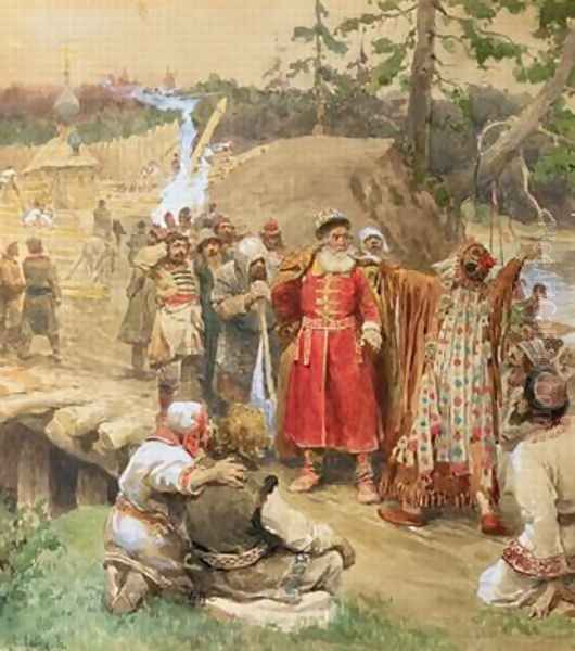 The Conquest of the New Regions in Russia Oil Painting by Klavdiy Vasilievich Lebedev