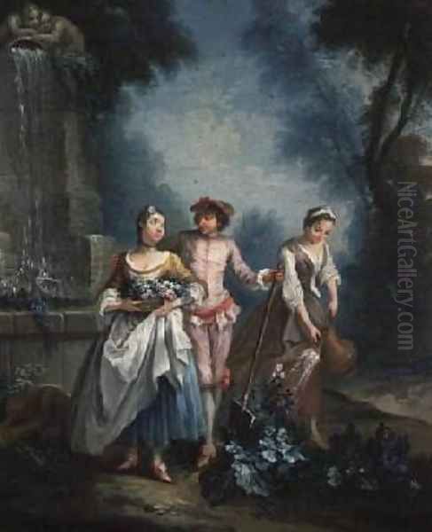 An Allegory of Summer Gardeners watering a flower bed Oil Painting by Nicolas Lancret