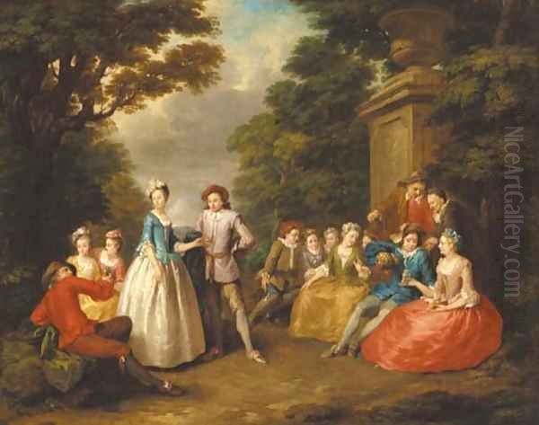 Elegant company in a garden Oil Painting by Nicolas Lancret