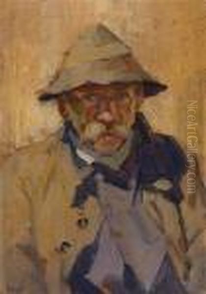 Portrait Of Afarmer Oil Painting by Erno Erb