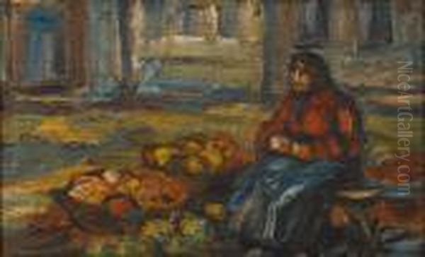 Untitled (market Scene) Oil Painting by Erno Erb