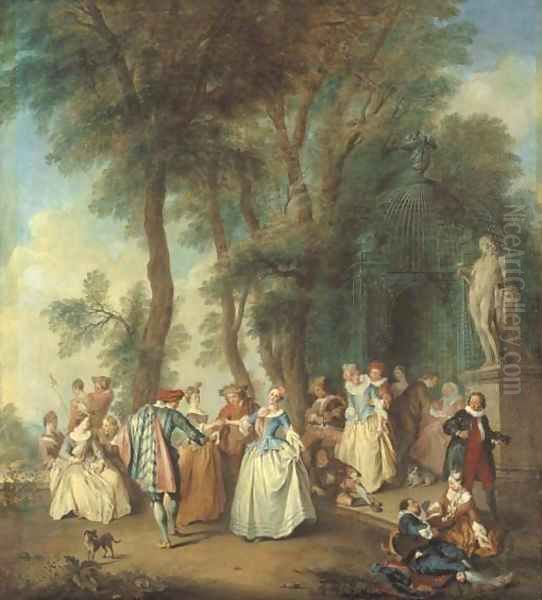 Elegant company dancing before an arbour Oil Painting by Nicolas Lancret