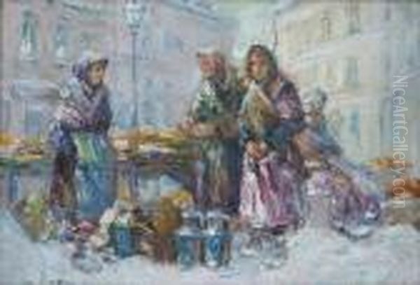 Kobiety Na Targu Oil Painting by Erno Erb