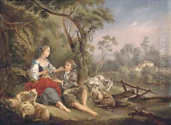 The amorous shepherd Oil Painting by Nicolas Lancret