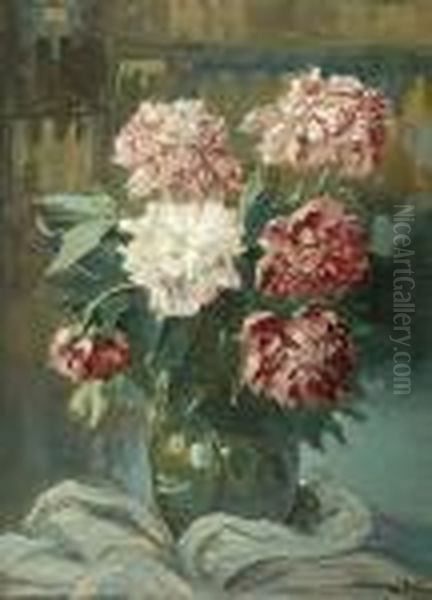 Peonie W Wazonie Oil Painting by Erno Erb