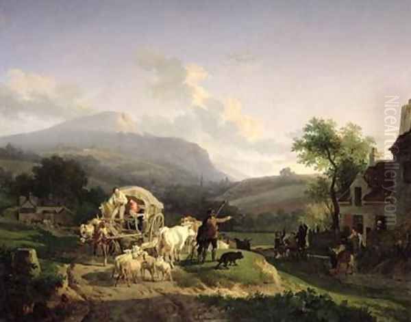 A Rural Landscape Oil Painting by Auguste-Xavier Leprince