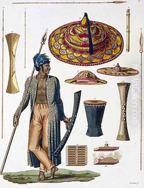 Warrior from Island of Guebe with items of Native Apparel Oil Painting by Landini