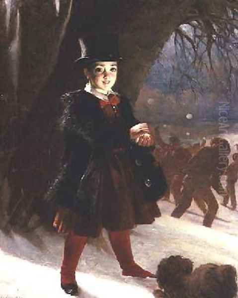 Returning from School a Winters Day Oil Painting by Charles Lees