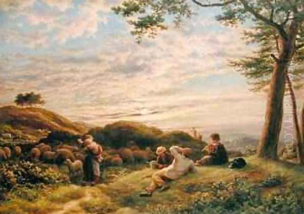 Shepherd Boys tending their Flock at Sunset 1889 Oil Painting by James Thomas Linnell