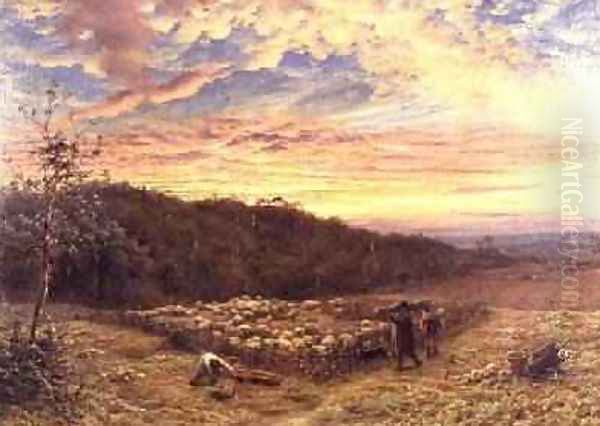 The Sheepfold - Morning in Autumn Oil Painting by James Thomas Linnell