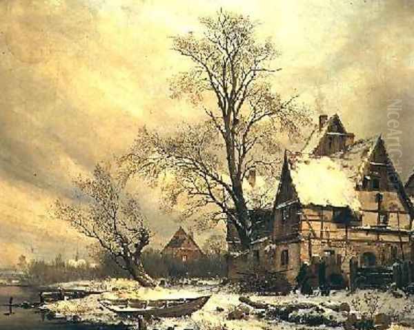 Winter Landscape Oil Painting by Karl Julius Von Leypold