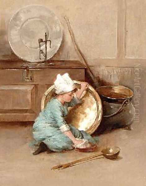 Polishing Brass 1900 Oil Painting by Marie Elizabeth Seymour Lucas