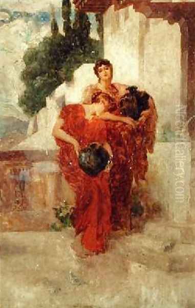 Study for Two Figures in Captive Andromache Oil Painting by Frederic Leighton