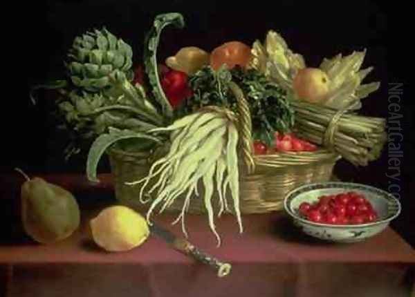 Still life of Fruit and Vegetables Oil Painting by J. Linnard